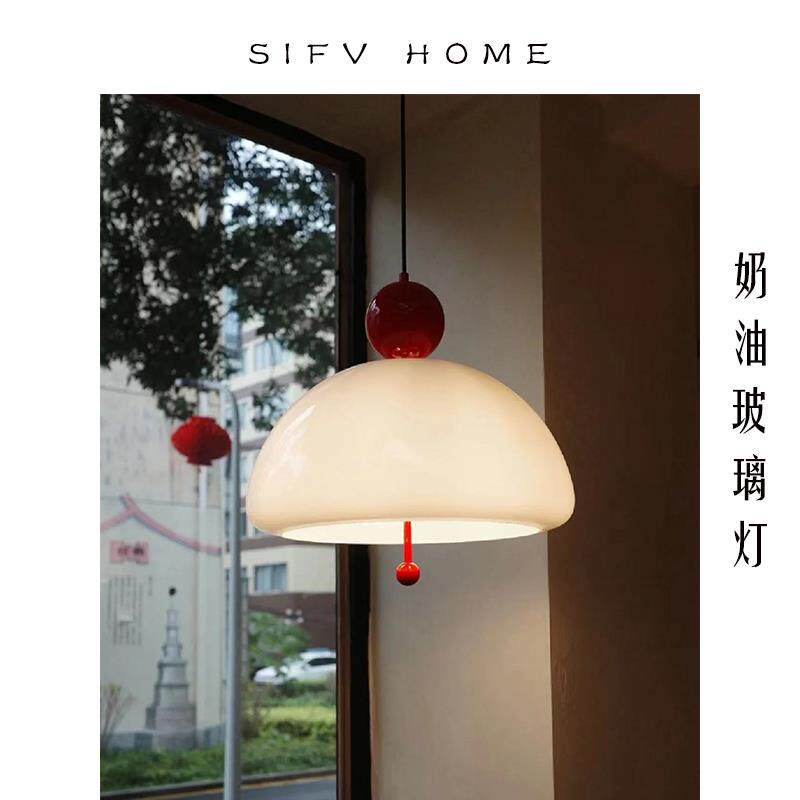 中古餐厅灯法式创意个性艺术复古吊灯网红吧台书房奶油白玉玻璃灯