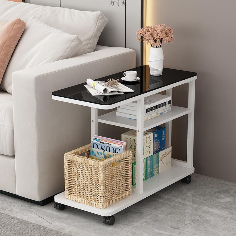 可移动茶几多功能带轮客厅沙发边柜扶手柜玻璃边几角几卧室床头柜