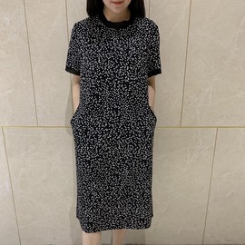 YUN韫2023夏女装圆领碎花短袖后背拉链套头雪纺连衣裙女1229