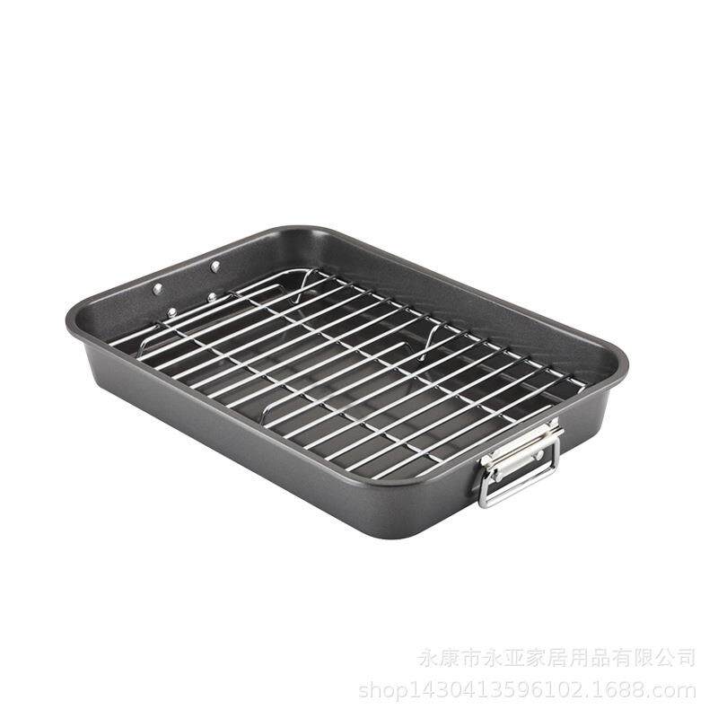 不粘碳钢长方形bbq啤酒烧烤盘火鸡盘带手柄烤鸡盘烤鸡架户外