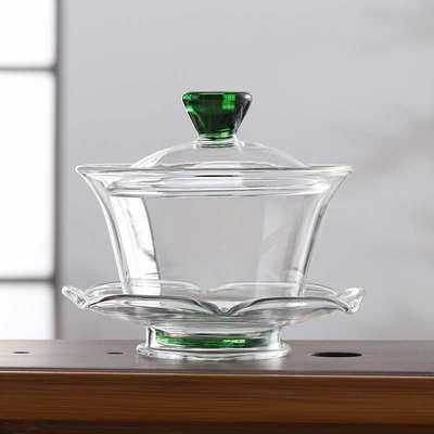 高硼硅玻璃三才盖碗 大号泡茶碗手抓敬茶碗茶道配件功夫茶具盖碗