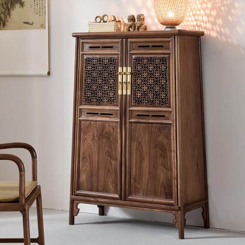 觅见东方新中式茶室书房黑胡桃实木角柜A字柜面 面条柜圆角柜