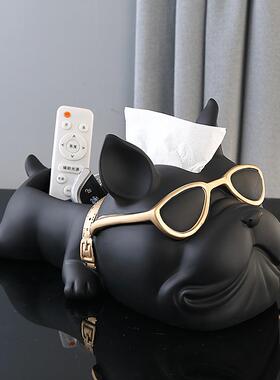 欧奢轻客厅装饰摆件抽纸巾盒505家居饰北品茶几电视柜创意法斗狗