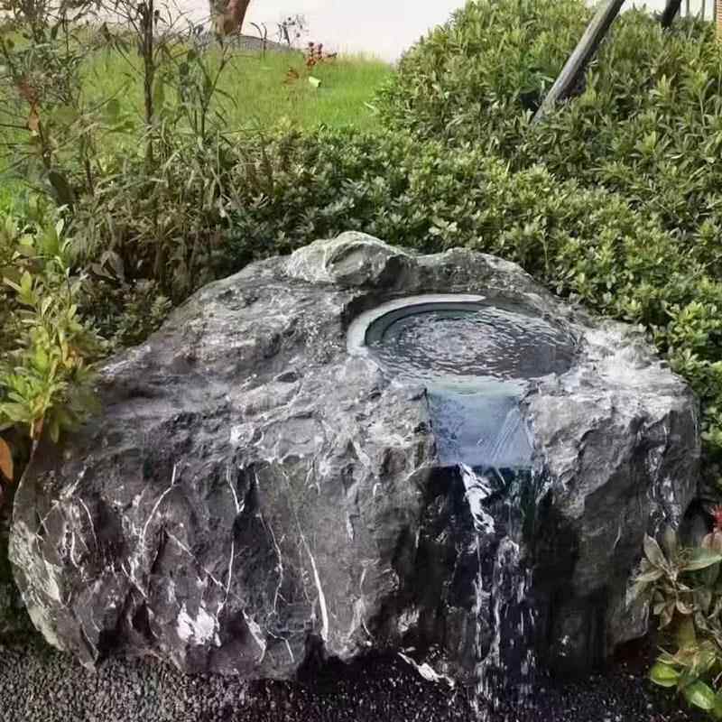 式庭院25071202黑石水钵流盆水户外水山池别墅日花园青石中国黑水