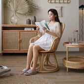 复古藤椅印IPH尼天然真藤人休台闲靠背用椅单家可旋转阳懒人椅小