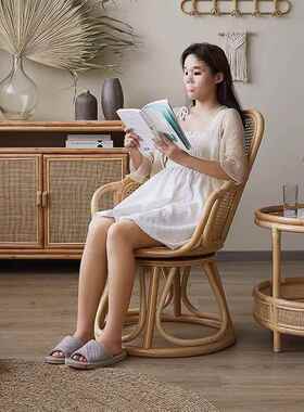 复古藤椅印IPH尼天然真藤人休台闲靠背用椅单家可旋转阳懒人椅小