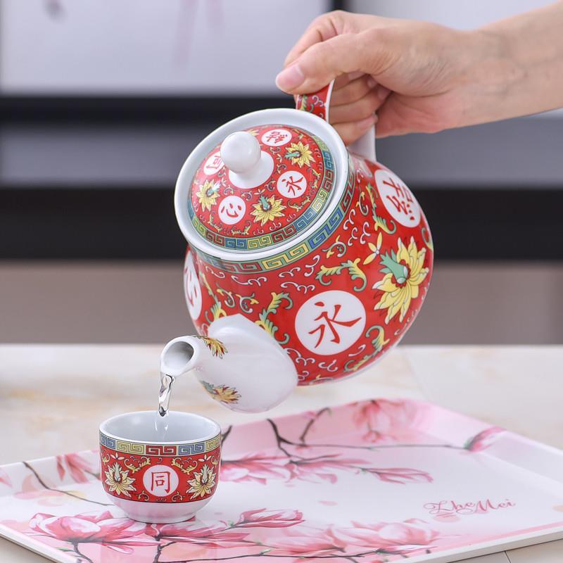 红色结婚茶具茶壶套装敬茶杯永结同心杯婚礼道具喜庆茶壶新人嫁妆