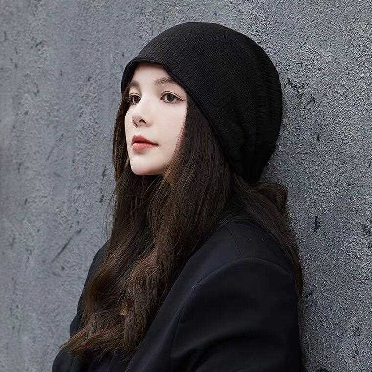 新款直销毛线帽子带假发一体女秋冬天款包头堆堆帽网红时尚长卷发