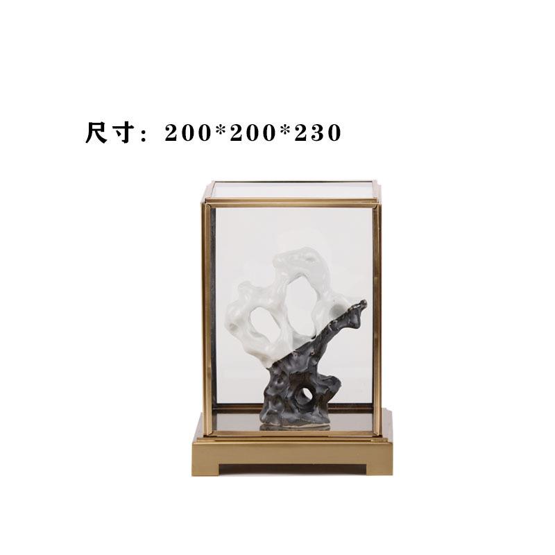 创意新中式禅意透明罩子罩黑白陶瓷太湖石摆件样板间售楼处艺术品