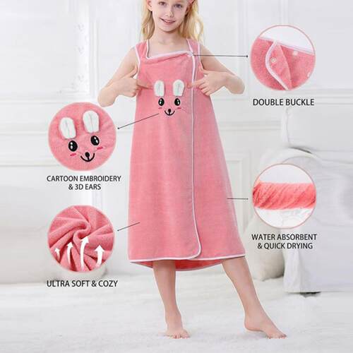 Kids Bath Towel Wrap with Cute Bunny Ears Contemporary