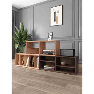 白蜡木格子柜自由组合实木书柜现代简约多功能客厅收纳柜落地矮柜