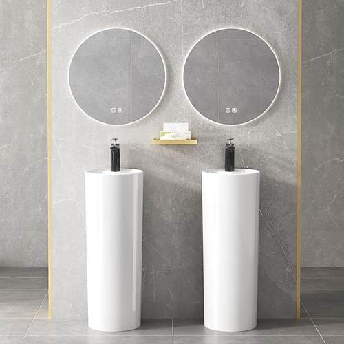 圆柱形落地式立柱盆户外庭院洗脸盆陶瓷一体式洗手池立柱式洗手台