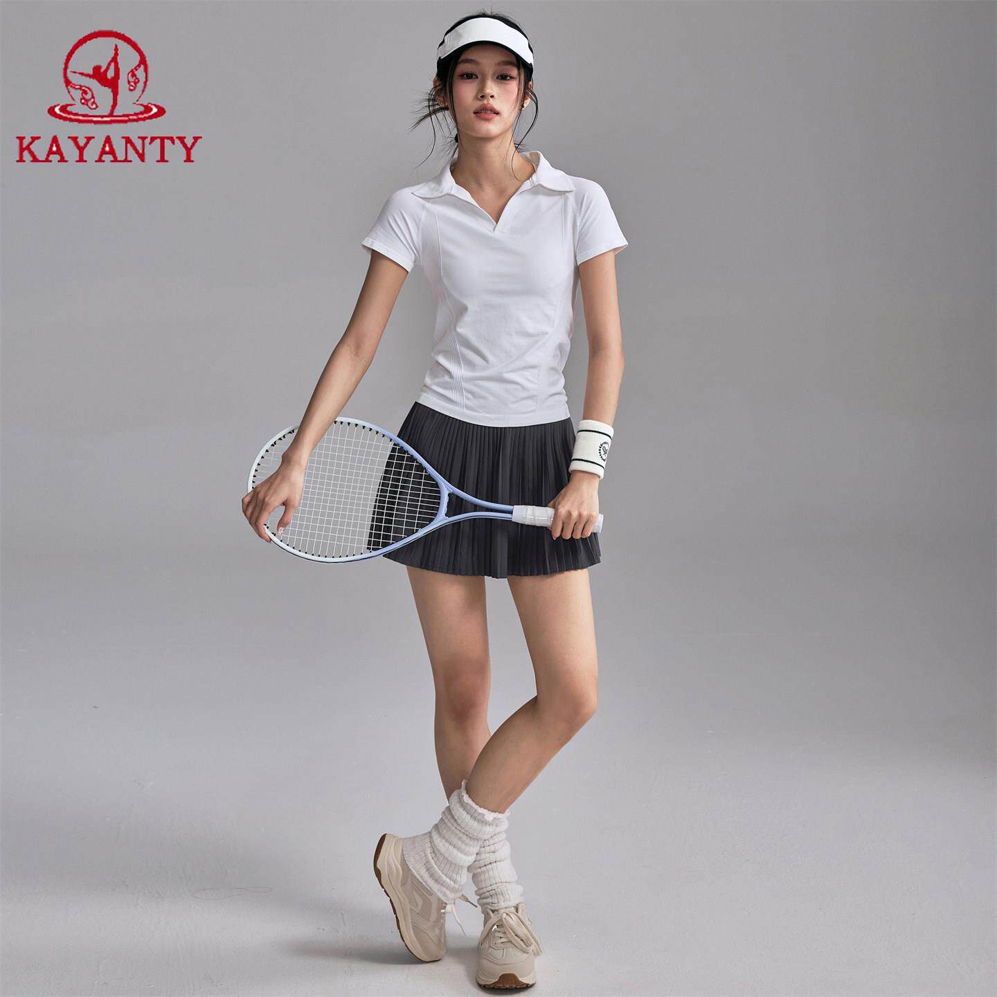 KAYANTY正肩网球polo衫修身跑步上衣运动T恤夏季速干瑜伽服短袖