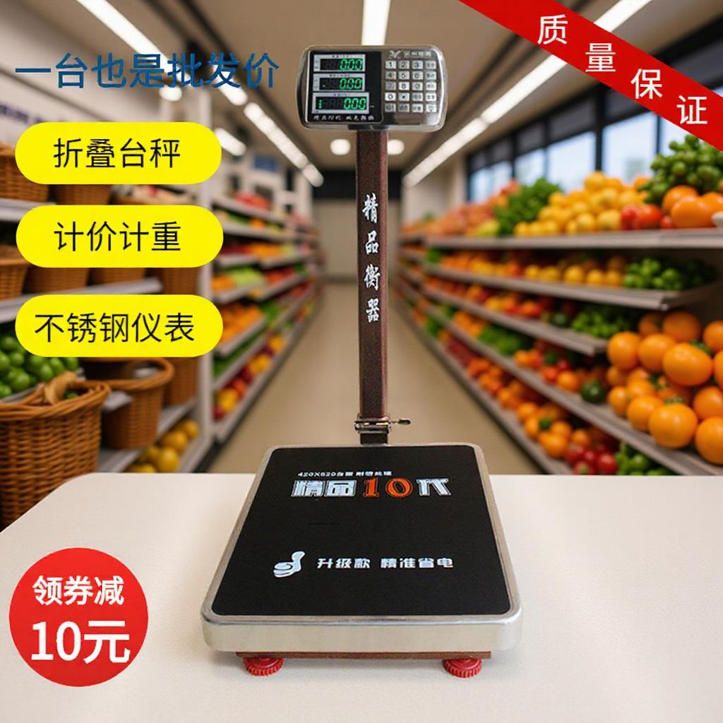 商用300kg电子台秤100kg150公斤称重电子称小型磅秤200kg计价折叠