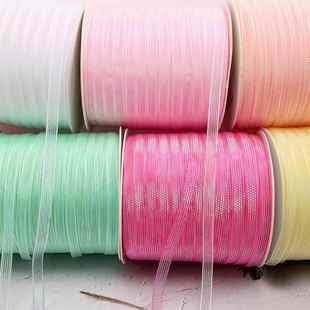 6mm七彩网彩纱幻彩纱带丝带diy蝴蝶结服装 辅料婚庆家纺硬彩带