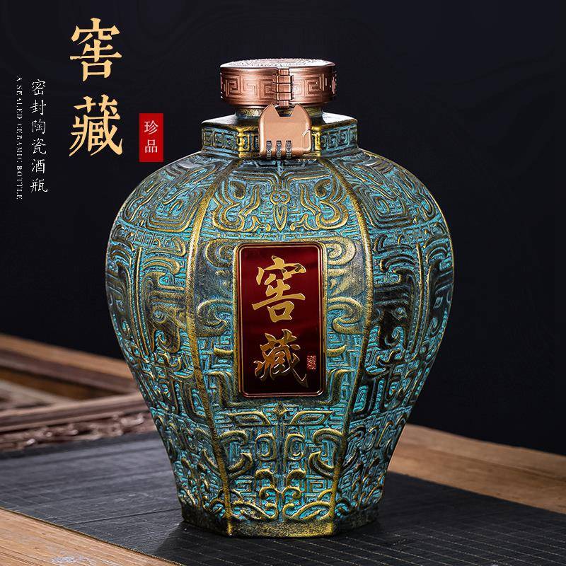 手工雕刻 5斤10斤装青铜器陶瓷酒坛家用酒缸酒罐壶密封酒瓶子空瓶