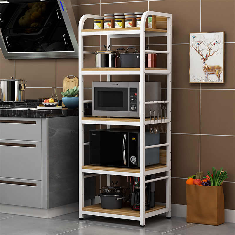 厨房置物架落地多层微波炉烤箱置物柜餐厅碗碟柜阳台收纳架带柜门