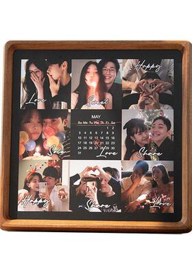 时几初胶片感九宫格婚纱照相框摆台高级照片定制diy情侣创意礼物