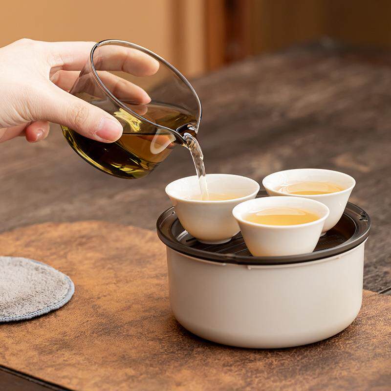新品陶瓷旅行茶具套装便携式快客杯户外露营泡茶壶盖碗茶杯小套装