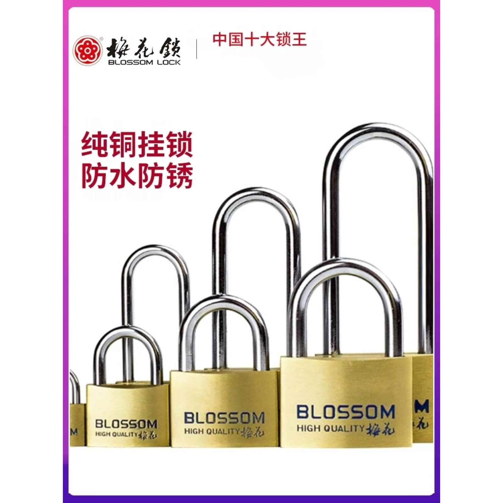 梅花锁 防盗铜挂锁防水防锈长梁通开挂锁家用学生抽屉柜子小锁头