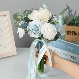 芮缇雅婚礼新娘手捧花创意卡片胸花套装 手腕花厂家 蓝色清新款