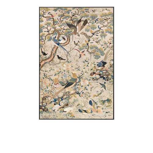 花鸟祥和图法式中古风客厅玄关装饰画复古沙发背景墙壁画餐厅挂画