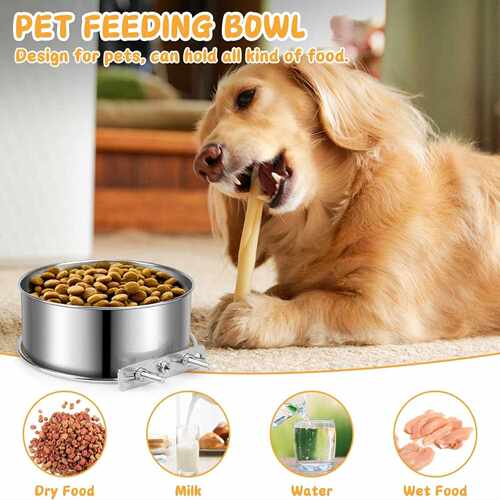 新款直销猫狗喂食器不锈钢饲料盆食物水杯饮水器加厚加高款狗笼配