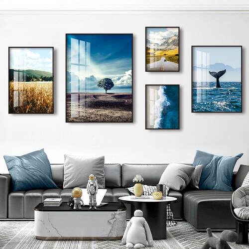 北欧客厅装饰画沙发背景墙挂画现代简约大海风景壁画创意组合墙画