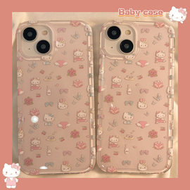 ins韩系卡通粉色hellokitty猫，适用苹果15promax手机壳iphone14promax小众12动漫，15女13pro14全包双层硬壳