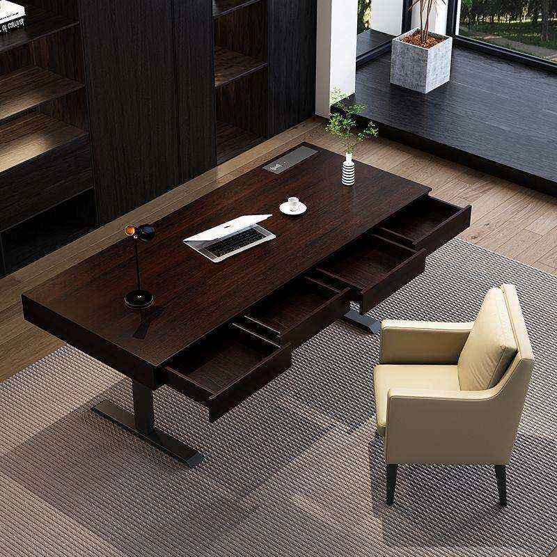 意式实轻奢SSG智电动升降双电机双人办家能用电脑桌书桌公餐桌木