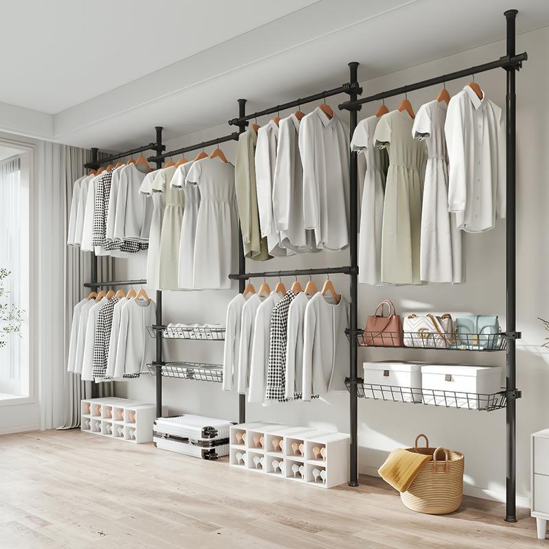 顶天立地晾衣架室内落地式卧室挂衣架家用免打孔阳台伸缩杆晒衣架