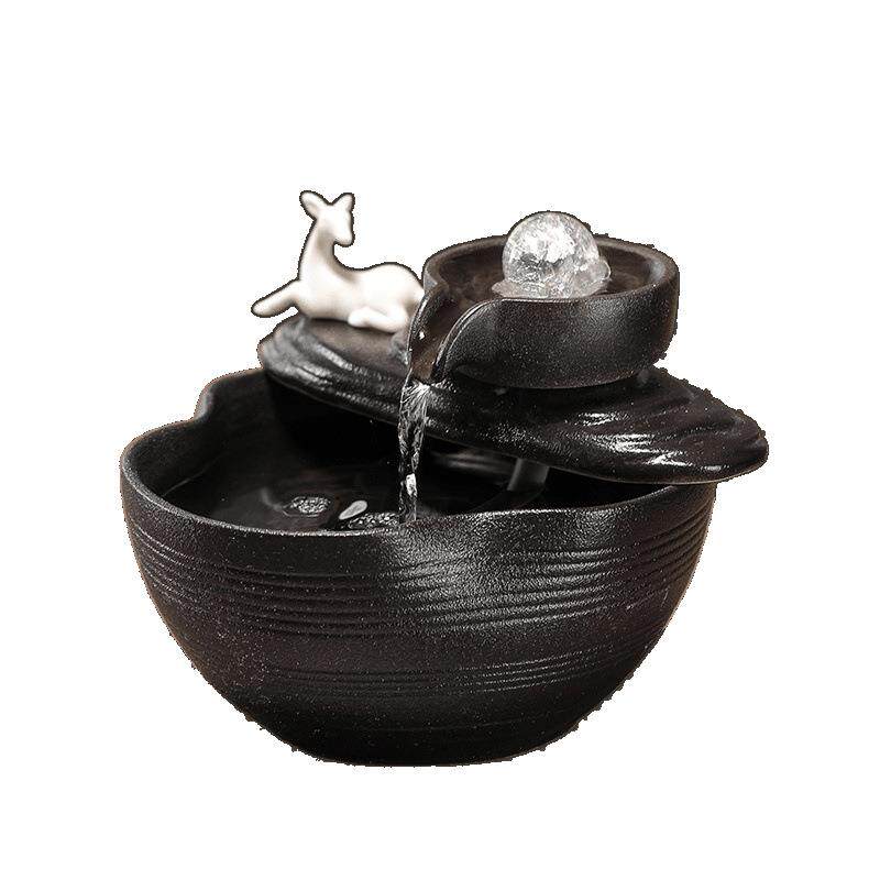 风水轮流喷泉山水招财养鱼缸盆居客假家厅开业送礼ITY装饰陶瓷摆