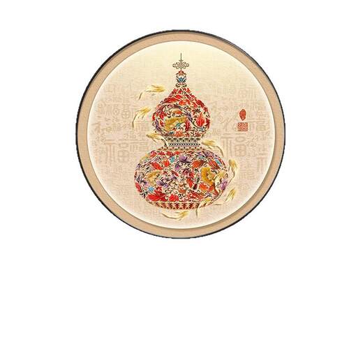 福禄葫芦玄关装饰画新中式入户门墙挂画圆形过道尽头红色锦鲤壁画