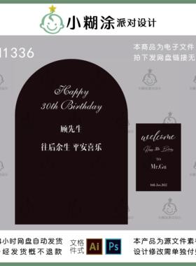 简约深灰色黑色成人生日派对男士30岁气球布置背景kt板素材设计