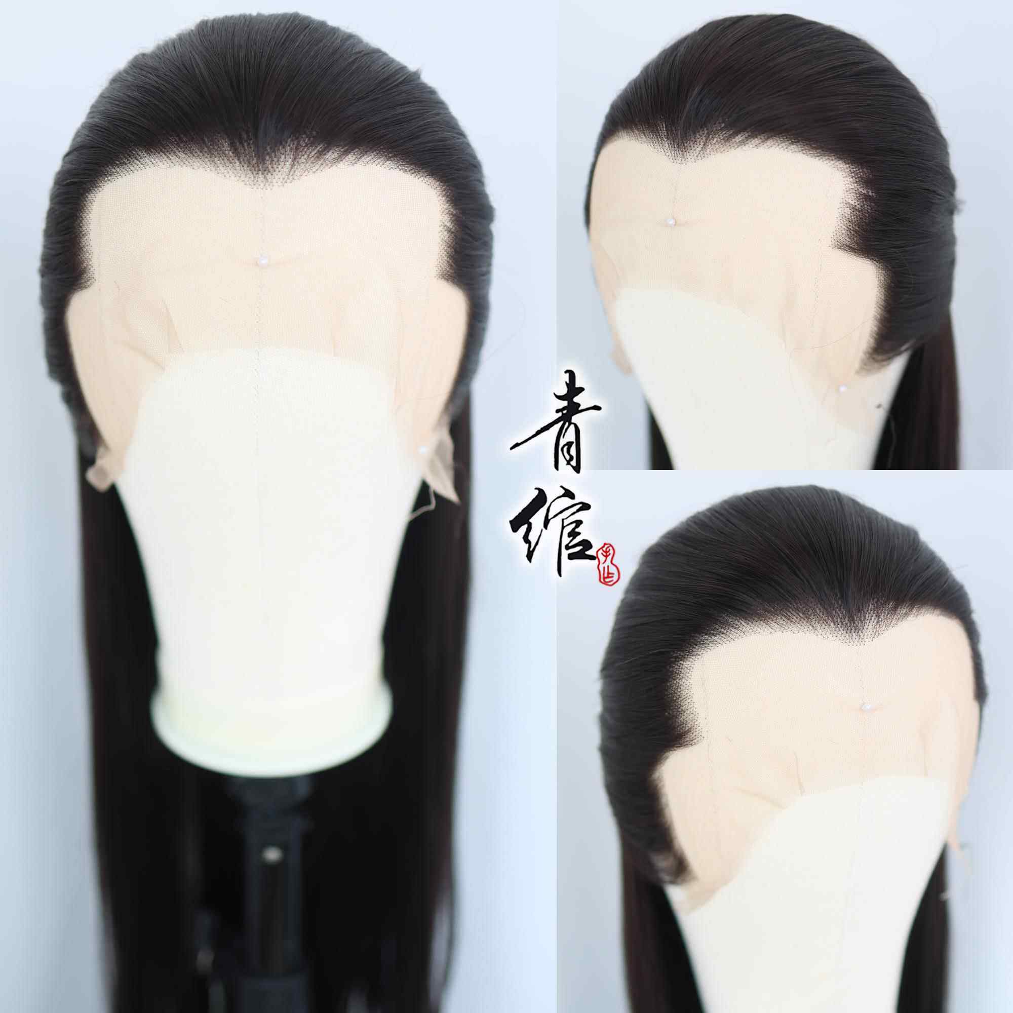 高档古男装假发套手钩人尖古风汉服cos演出写士真整顶发美套长披图片