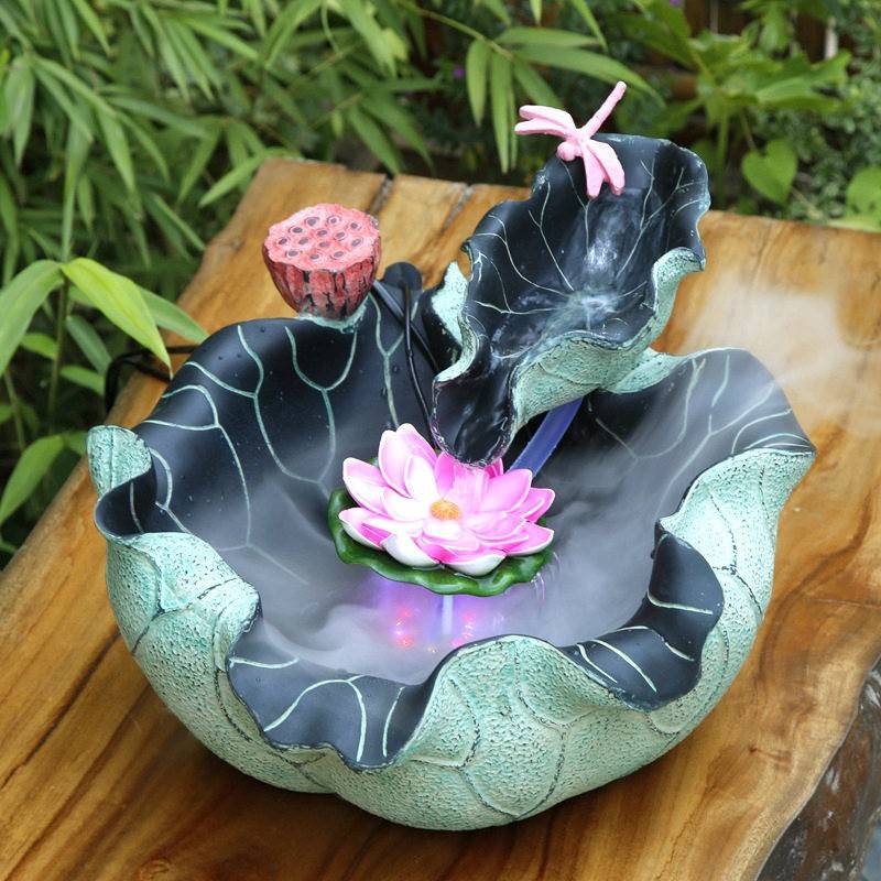 创意水景小鱼缸加湿器办公室招财流水轮流水喷泉桌面摆件开业礼品