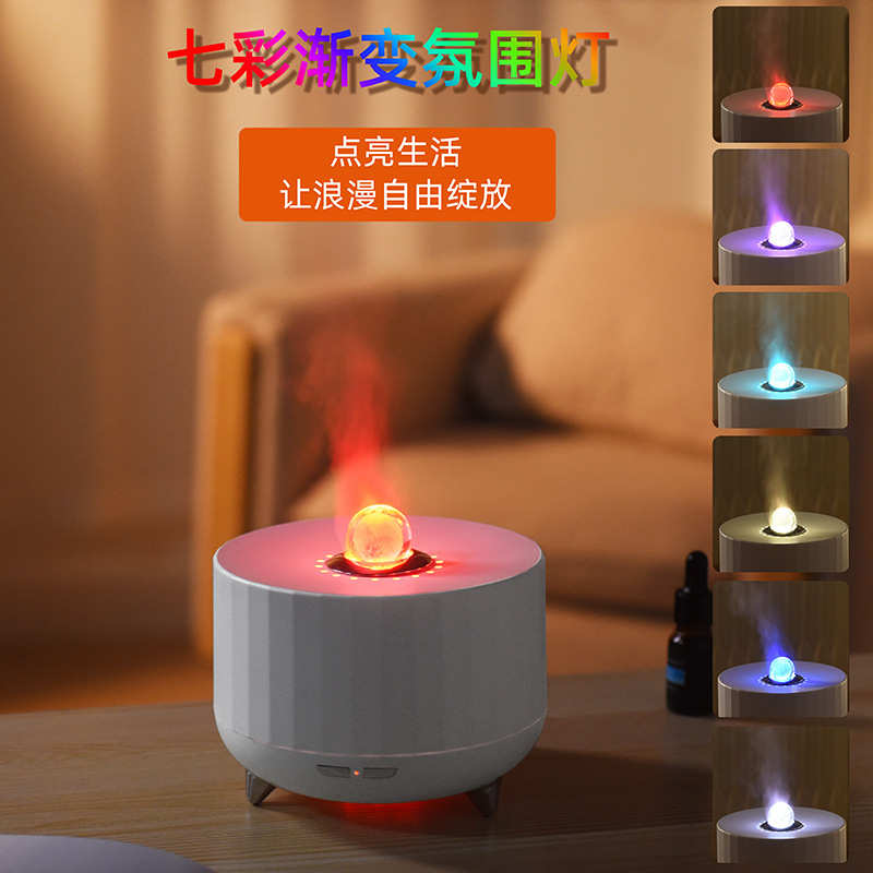 新款火焰珠香薰机七彩灯光可遥控木纹裂纹玻璃球
