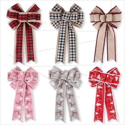 Fine linen plaid Christmas bow pend ant decorative bow蝴蝶结