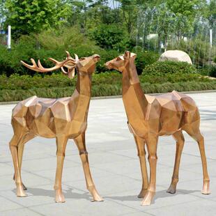 简约几何块面仿铜梅花鹿摆件户外玻璃钢雕塑园林景观售楼处装饰品