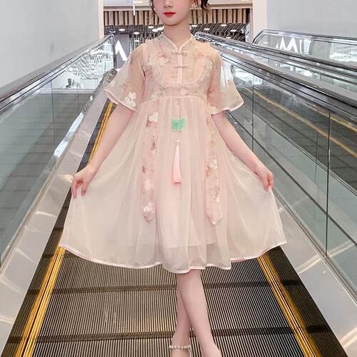 英国NEXT LOVE女大童汉服洋装新款夏季洋派女孩国风公主网纱裙
