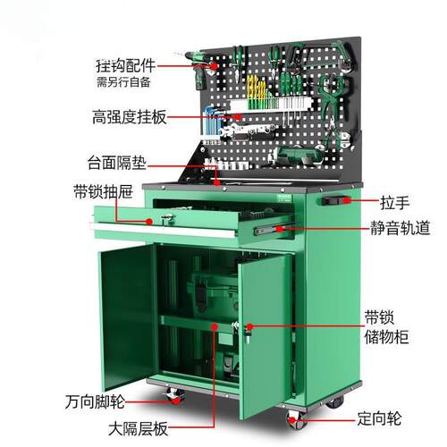 单抽双开门工具车多功能工具小推车车间汽修维修工具车带挂板