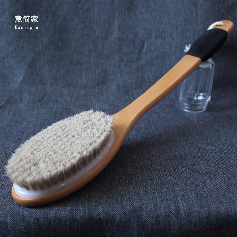 意简家加长柄实木马鬃软毛沐浴刷洗澡刷搓背刷身体按摩干刷猪鬃刷图片