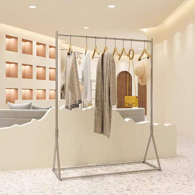 服装店展示架不锈钢拉丝女装货架挂衣杆落地式简约童装陈列架