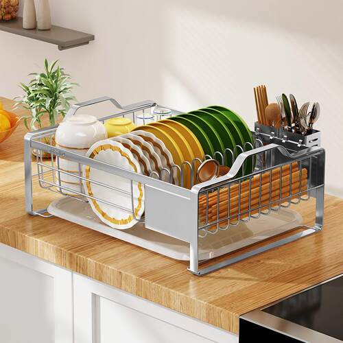 304不锈钢碗碟收纳架厨房置物架台式餐具沥水篮单层放碗筷收纳柜