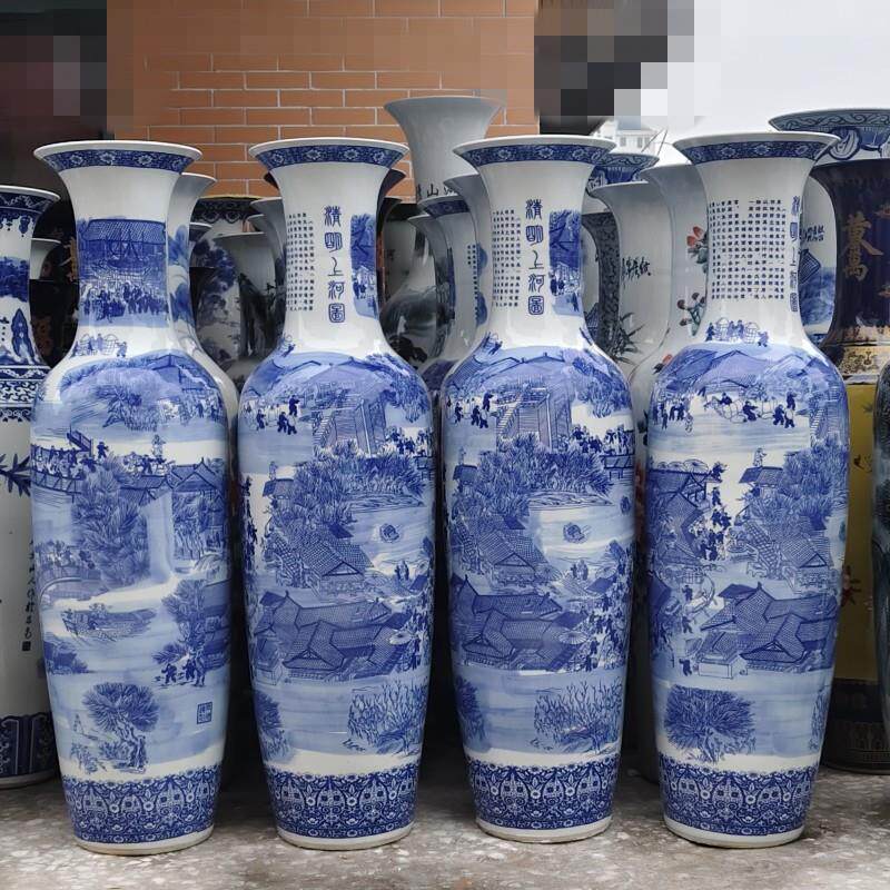 景德镇落地大花瓶清明上河图陶瓷摆件酒店客厅装饰青花瓷开业礼品