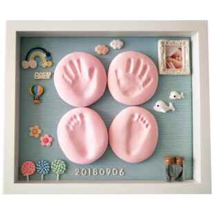 新生儿婴幼儿满月百天周岁手脚印手足印白色实木相框胎毛脐带