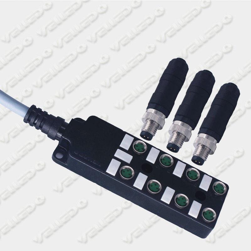 为乐电气传感器M8带线分配器 8口 I/O 分线盒 IP67传感器M8-8K3P