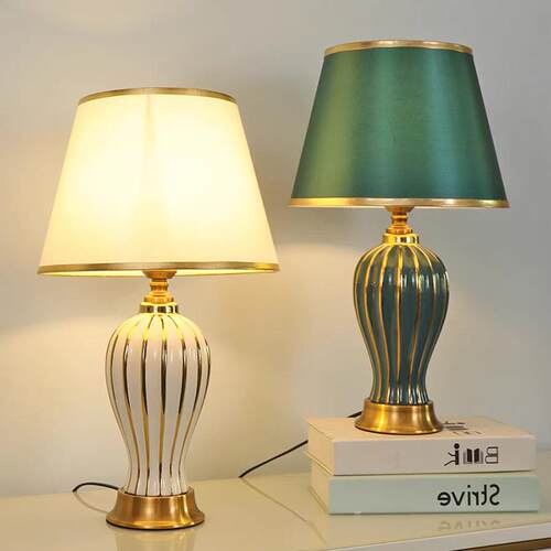 美式轻床奢陶瓷台灯简约卧室头装饰灯客厅书房样间照LL9117明E板D