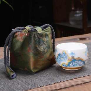 复古加厚主人杯纯手工束口袋防水棉麻面料便携旅行茶具收纳包 新品