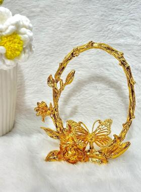 水晶球工艺品底座球托蛋雕托金属蝴蝶花篮复古做旧手工圆盘